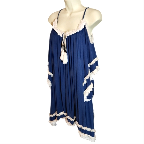 Raga Anthropologie Desert Sand Fringed & Tassled Boho Tunic Dress Navy Size S - Picture 5 of 11